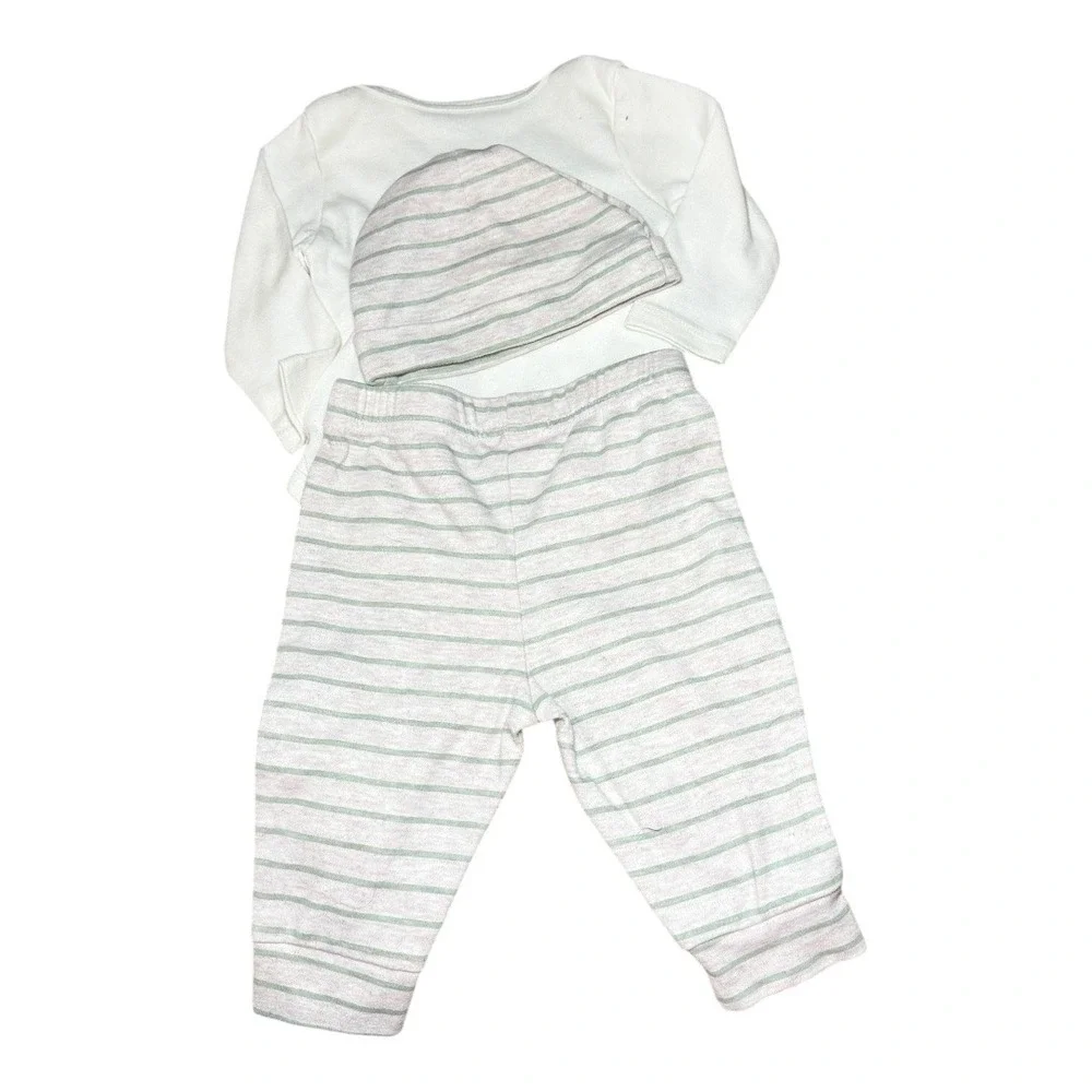 Modern Aesthetic Minibean Outfit Set 0-3M White Green Mini Influencer 3pc‎